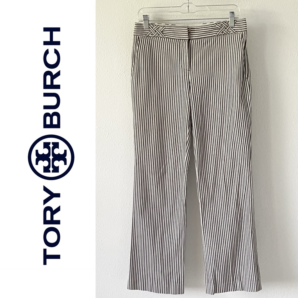 TORY BURCH Striped Wide Leg High Rise Trousers Dress Pants Size 2